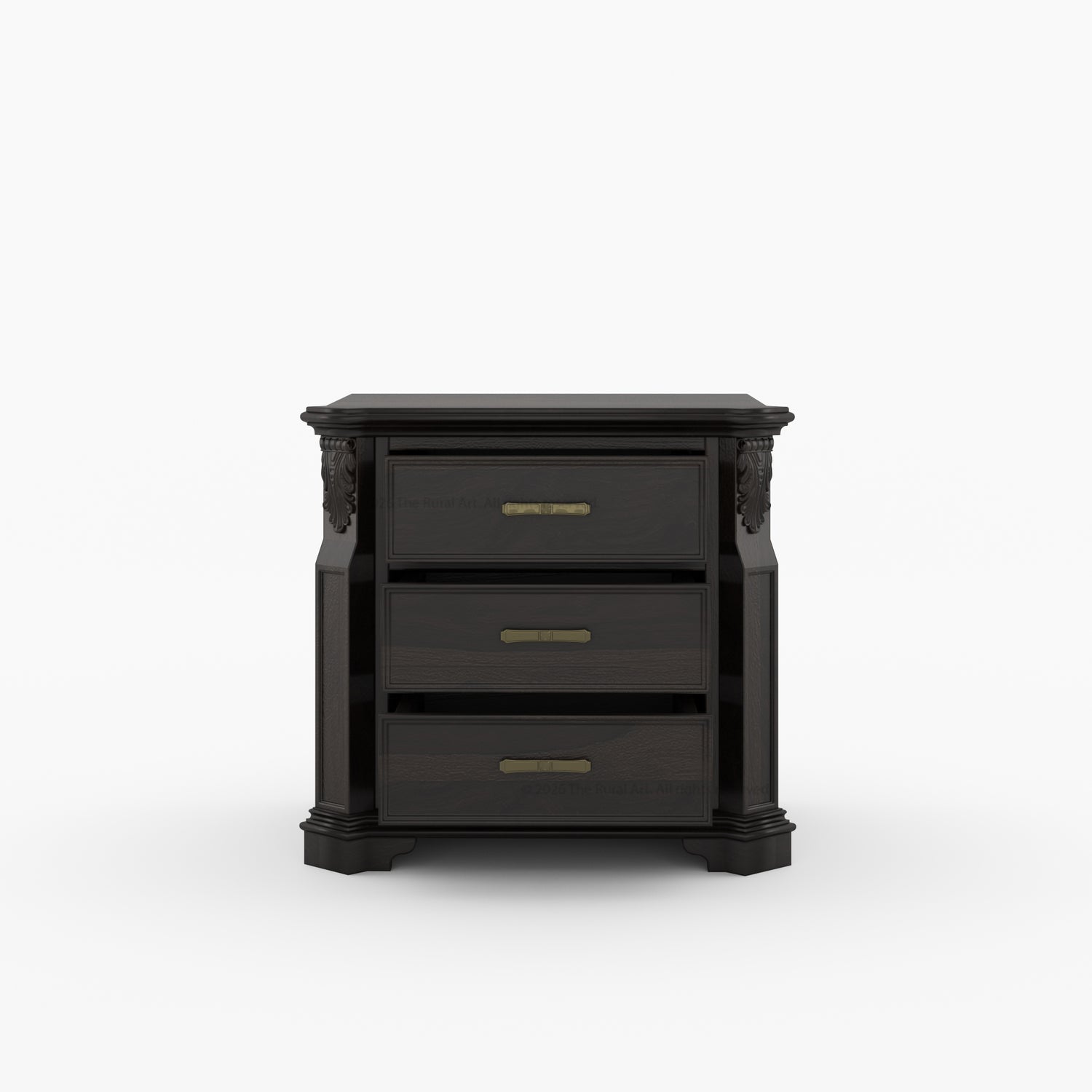 Alexander Hand-Carved Solid Wood Three-Drawer Nightstand