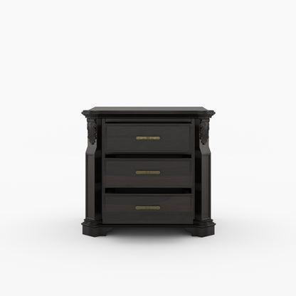 Alexander Hand-Carved Solid Wood Three-Drawer Nightstand