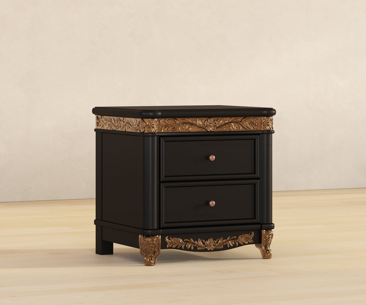 Versailles Grandeur Solid Wood Nightstand with Gold Leaf Carved Details