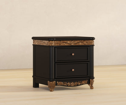 Versailles Grandeur Solid Wood Nightstand with Gold Leaf Carved Details
