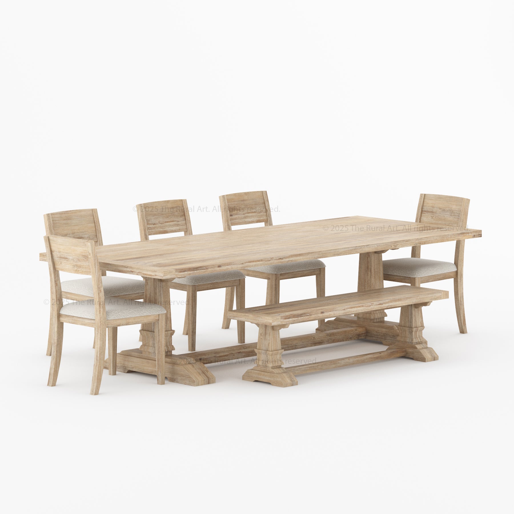 Roseville Solid Wood Dining Set Trestle Table with Chairs &amp; Bench Coastal Farmhouse Style