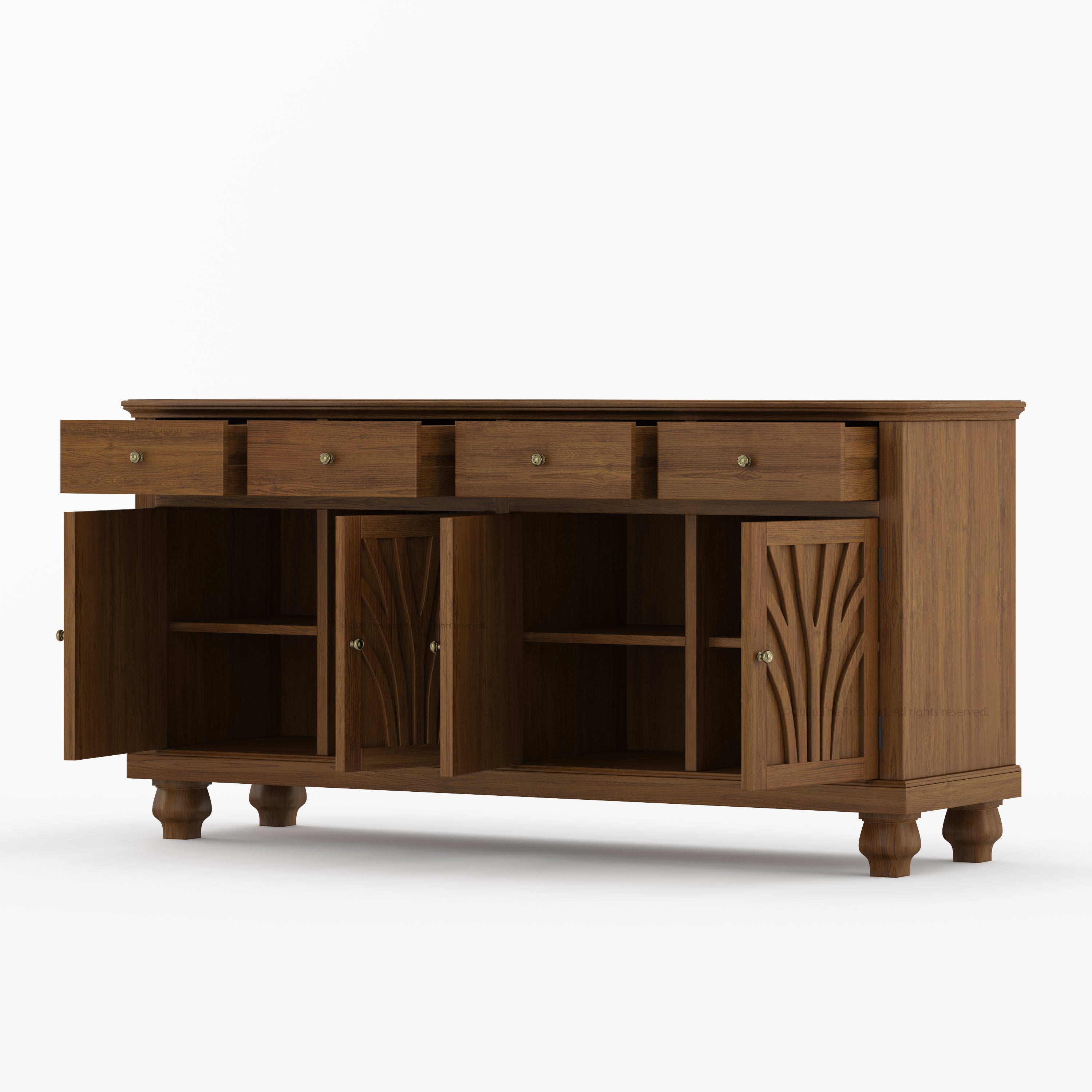 Carlsbad Botanical Carved Solid Wood 4-Door Sideboard Buffet with Drawers