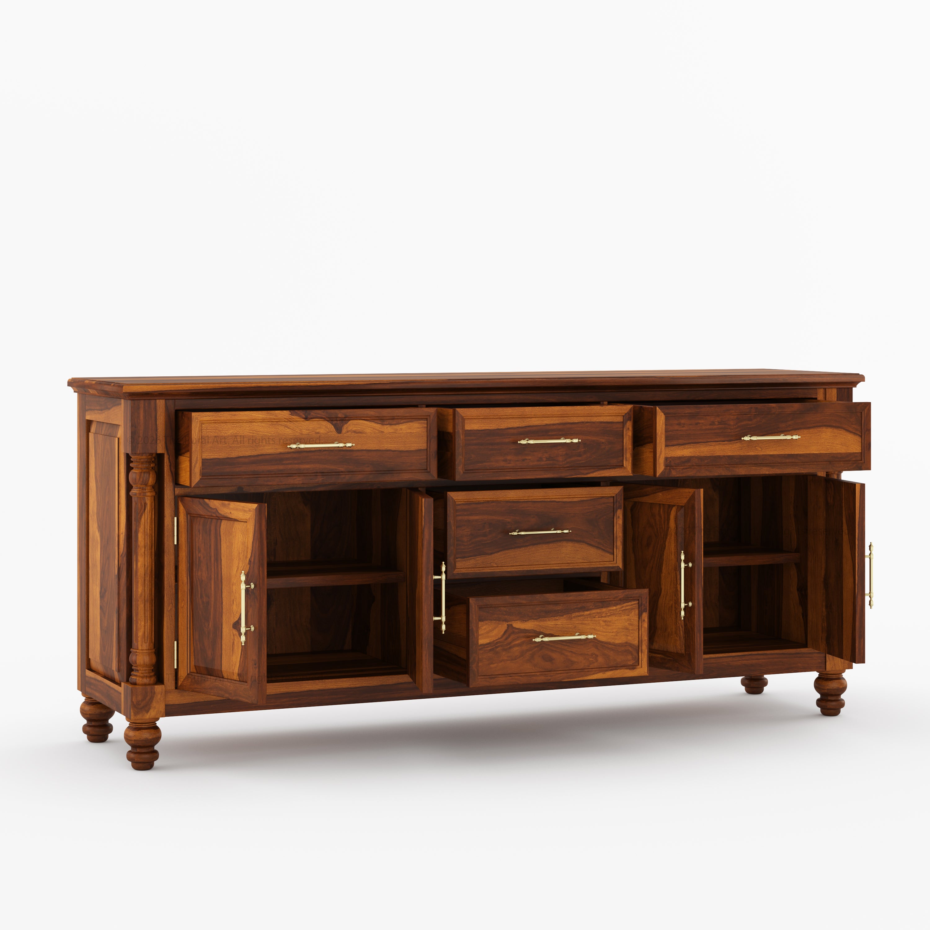 Indiana Traditional Solid Wood Sideboard with 5 Drawers and Cabinet Storage