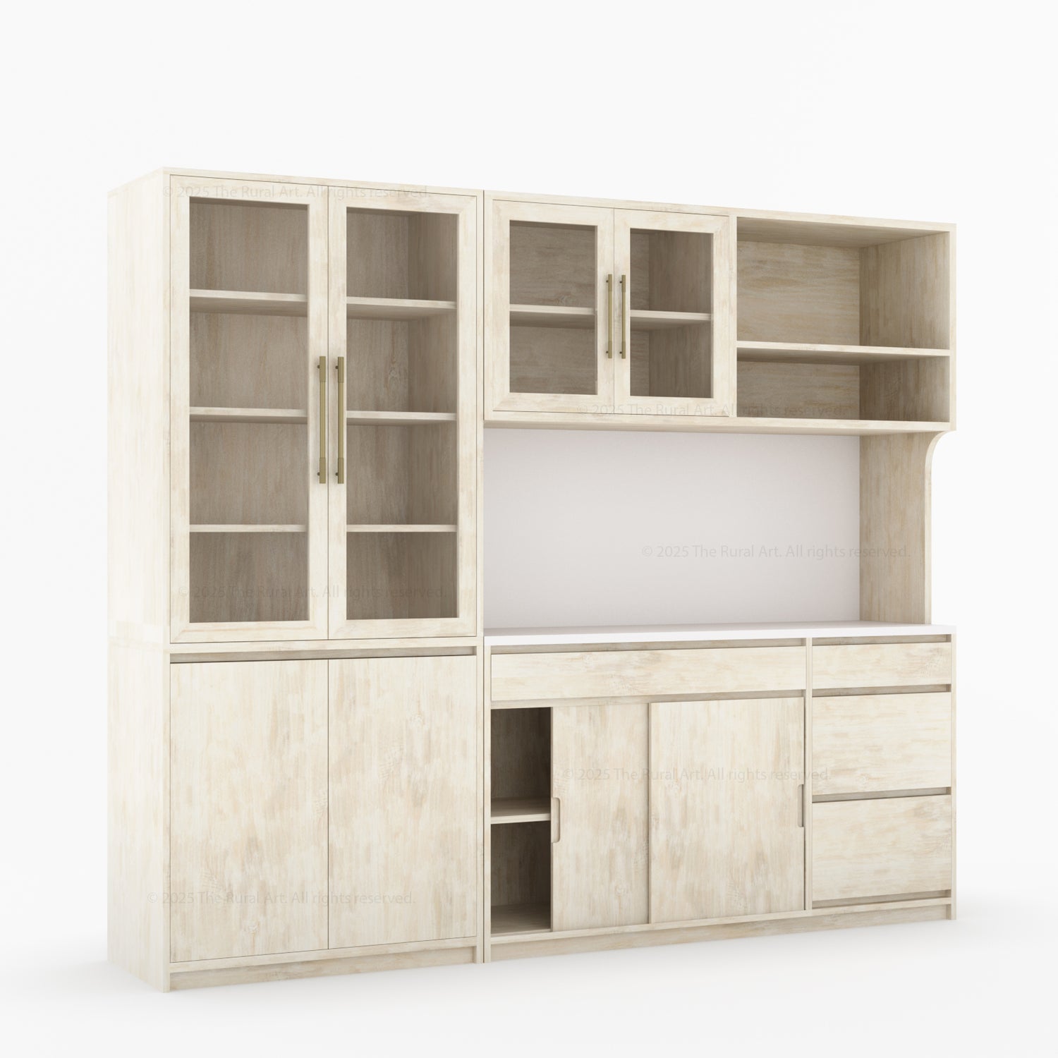 Girtin Solid Wood Wine &amp; Coffee Bar Hutch with White Quartz Countertop – 99” Width