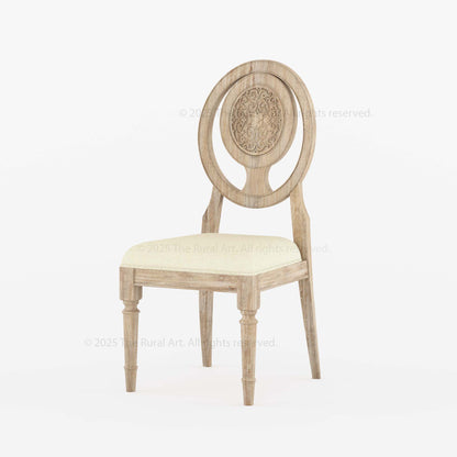 Jackson Solid Wood Dining Chair Hand-Carved Medallion Back &amp; Upholstered Seat