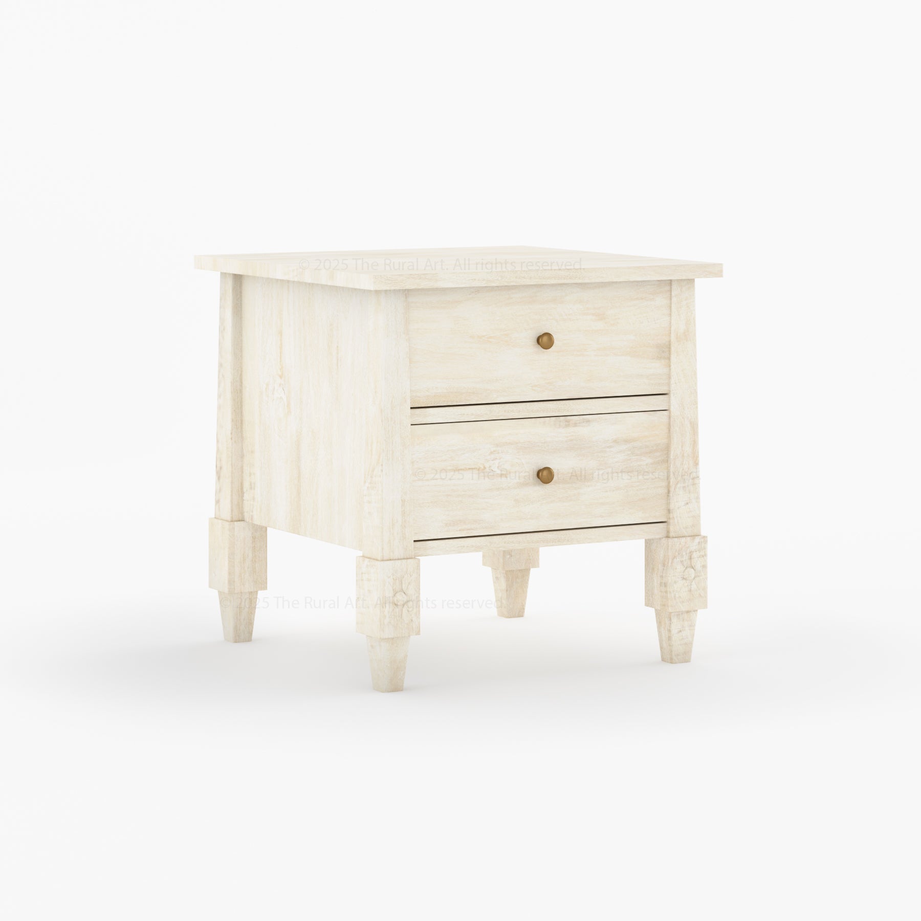 Dothan Solid Wood Nightstand with Carved Floral Legs &amp; Dual Drawers