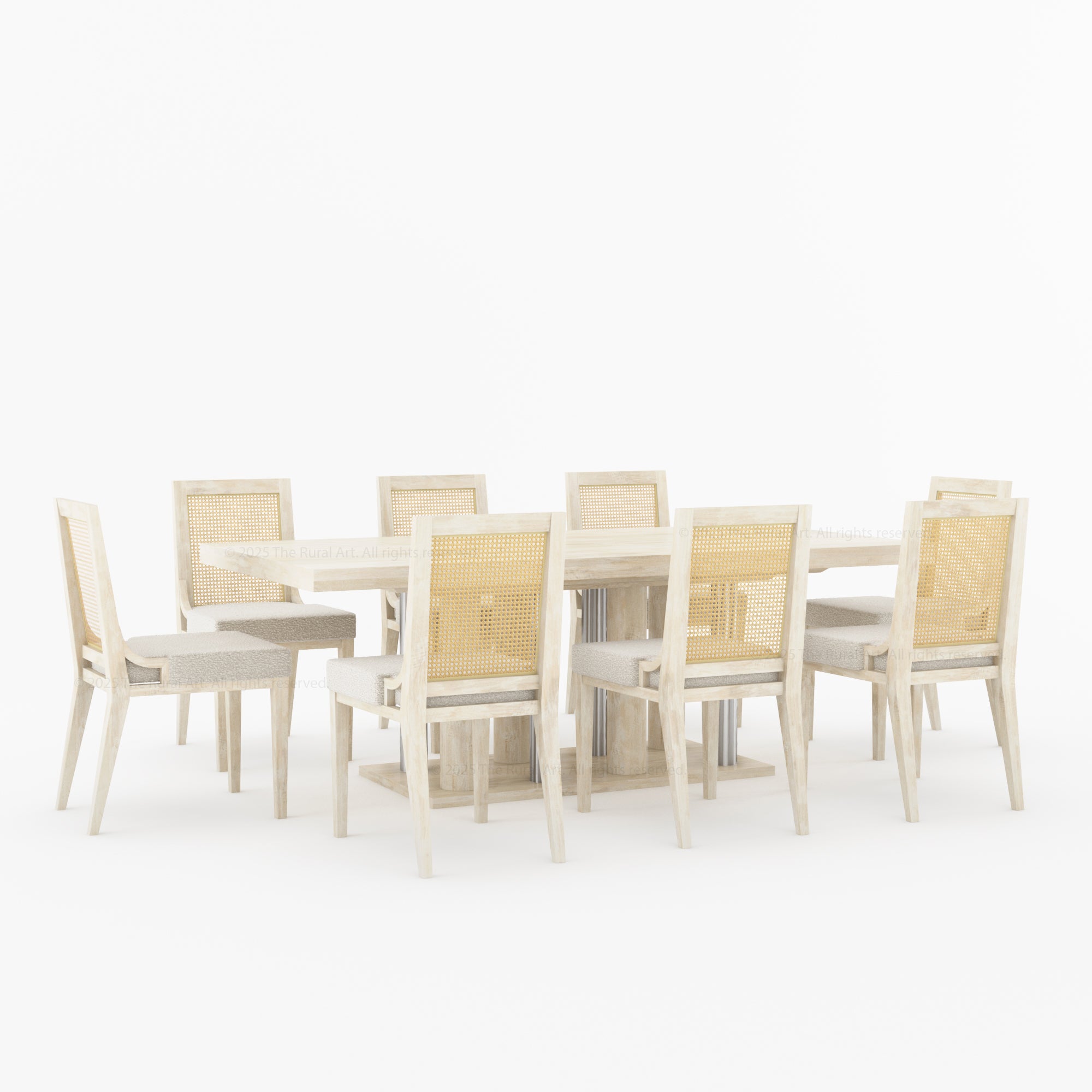 Fairbanks Modern Solid Wood Dining Table &amp; Cane Back Chair Set