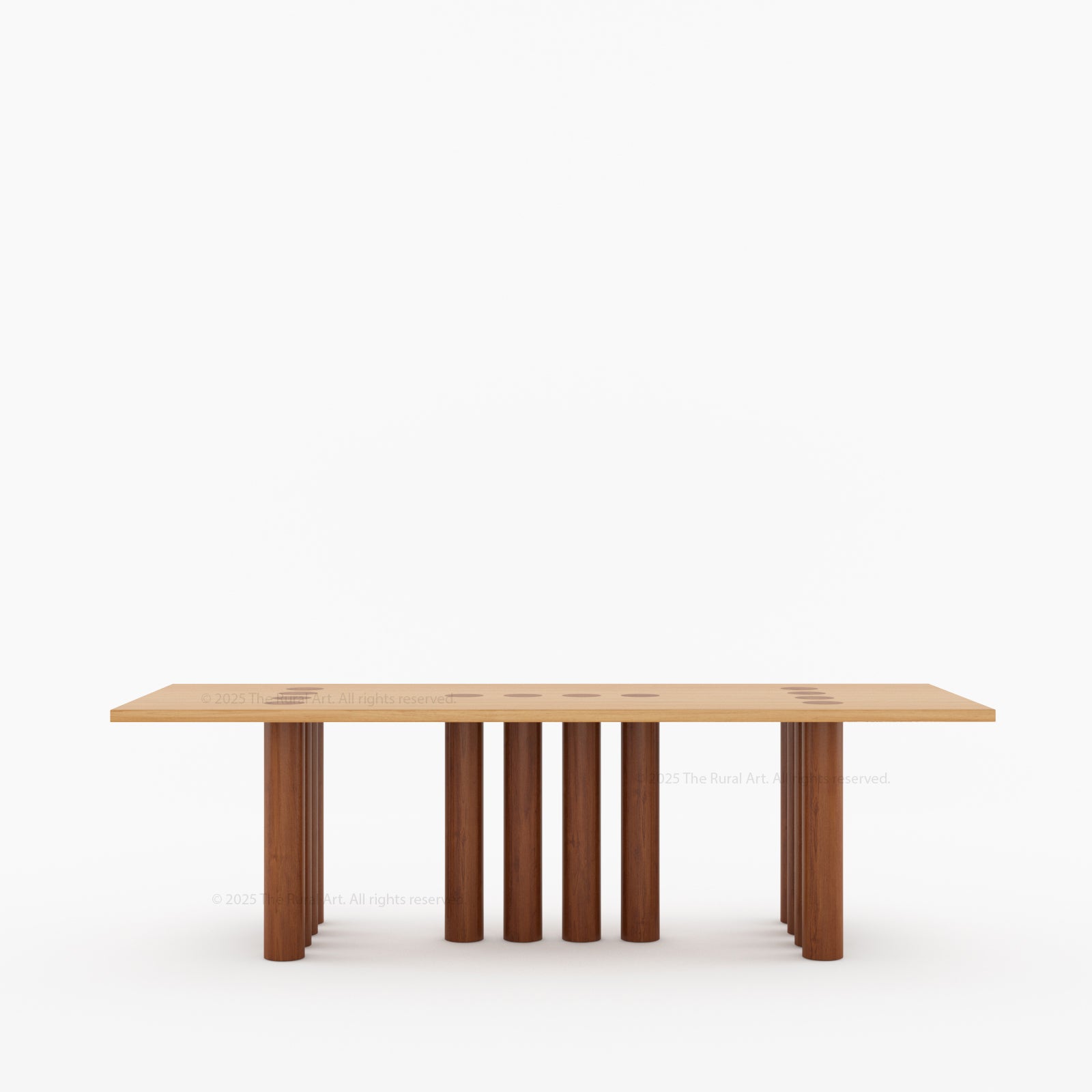 New York Modern Large Dining Table Set Made In Solid Wood Sculptural Round Legs &amp; Inlay Accents