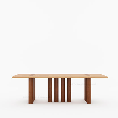 New York Modern Large Dining Table Set Made In Solid Wood Sculptural Round Legs &amp; Inlay Accents