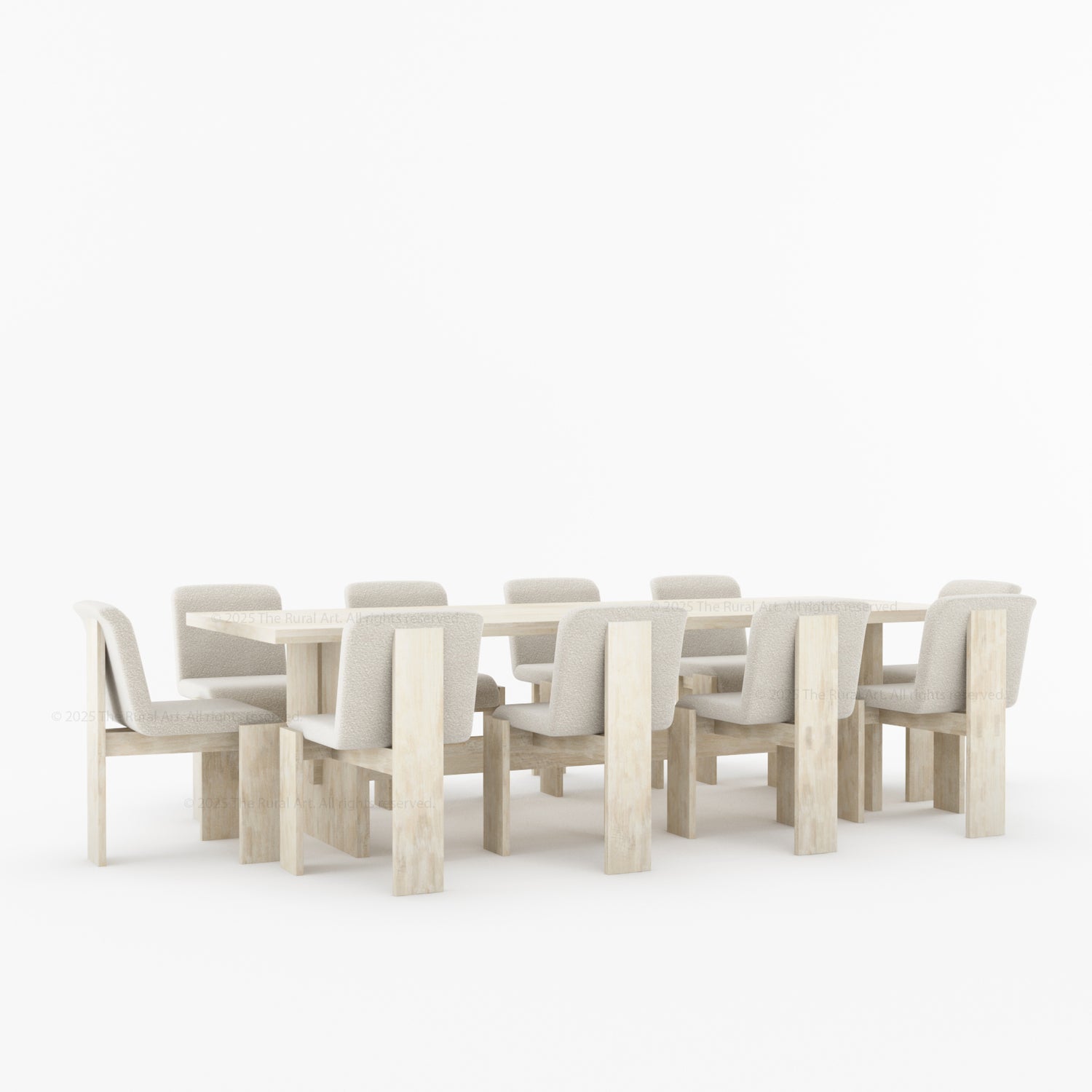 Marion Modern Slab-Leg Dining Table &amp; Boucle Chair Set