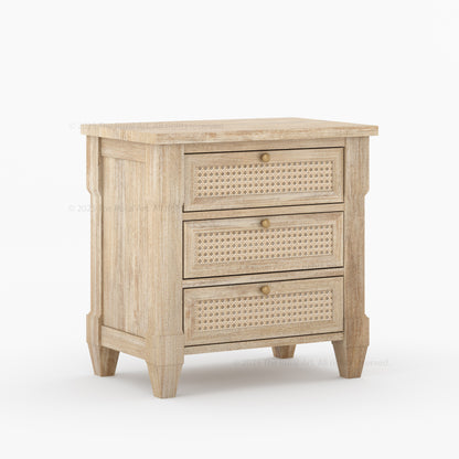 Hayward Solid Wood &amp; Cane Nightstand With Three Drawers