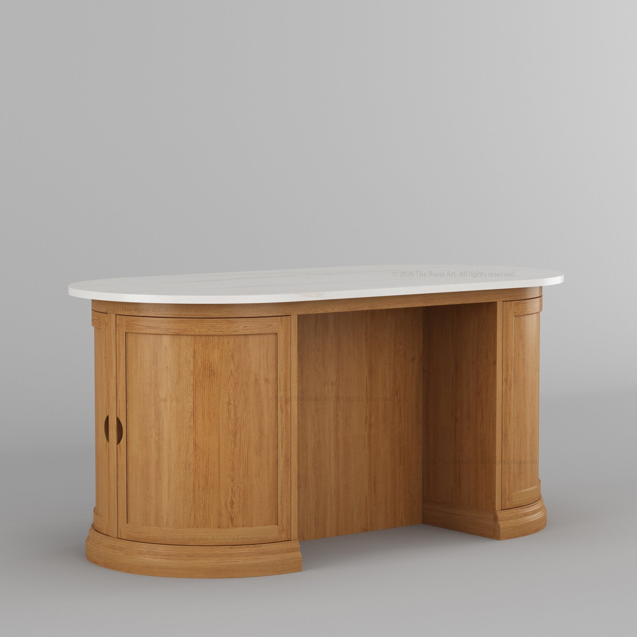 Harrison Solid Wood Oval Kitchen Island with Storage &amp; Optional Seating
