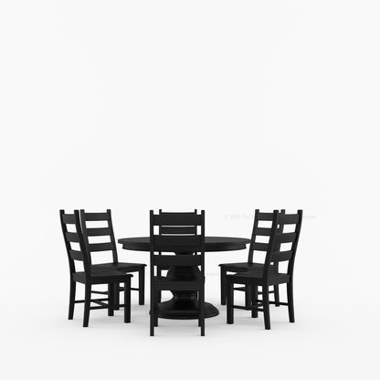 Rome Round Carved Pedestal Dining Table &amp; Ladder-Back Chair Set