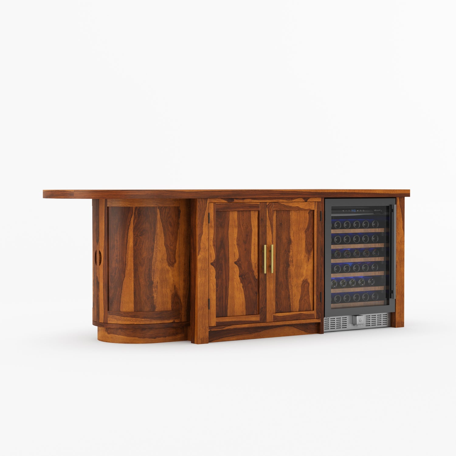 Danville Solid Wood Kitchen Island with Built-In Wine Cooler &amp; Storage Cabinets