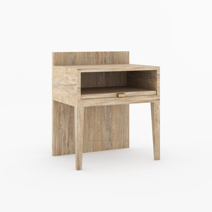 Troy Noir Solid Wood  Nightstand with Tapered Legs &amp; Raised Back Panel