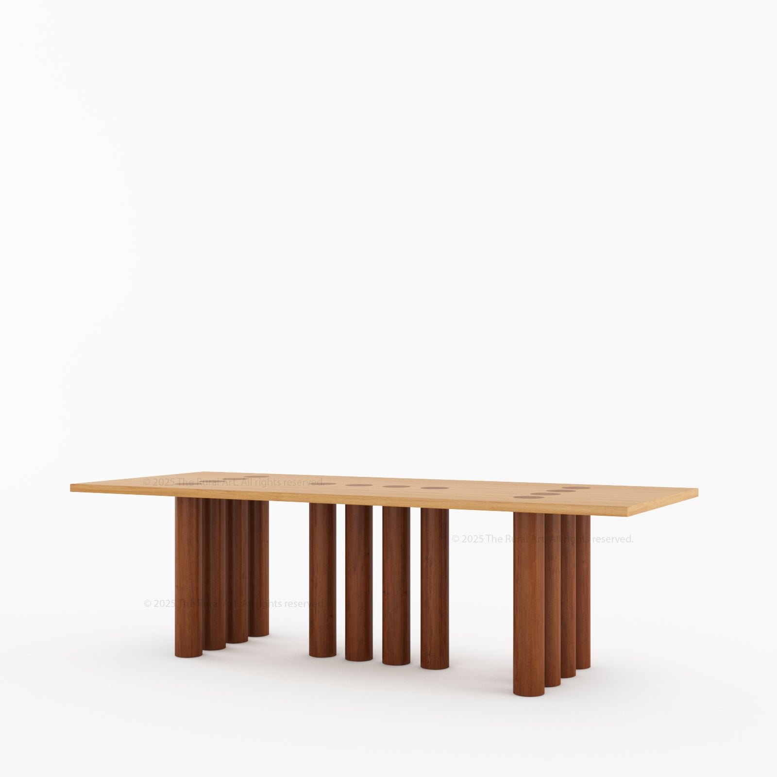 New York Modern Solid Wood Dining Table With Pillar Legs &amp; Inlay Accents