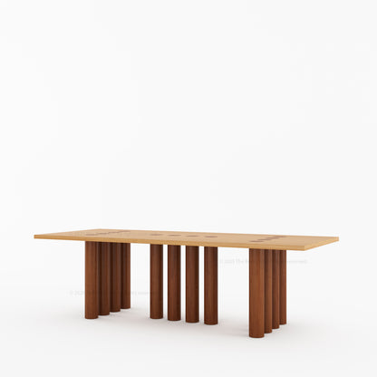 New York Modern Solid Wood Dining Table With Pillar Legs &amp; Inlay Accents