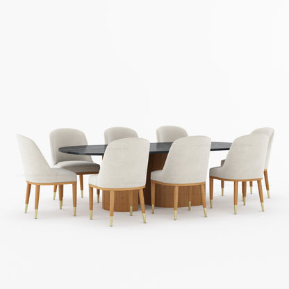 Connersville Modern Stone Top Dining Table Set with Sculptural Fluted Base &amp; Upholstered Chairs