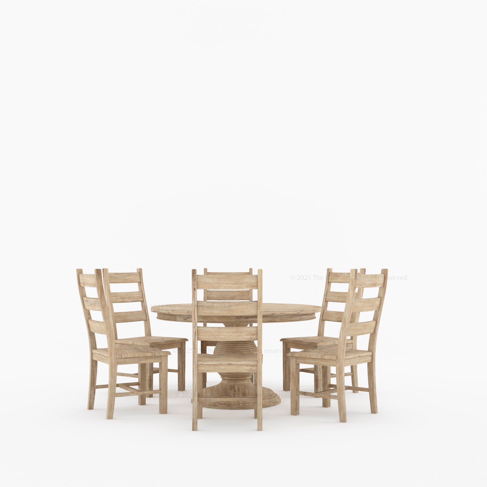 Rome Round Carved Pedestal Dining Table &amp; Ladder-Back Chair Set