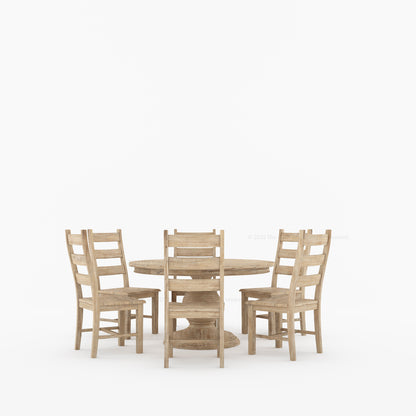 Rome Round Carved Pedestal Dining Table &amp; Ladder-Back Chair Set