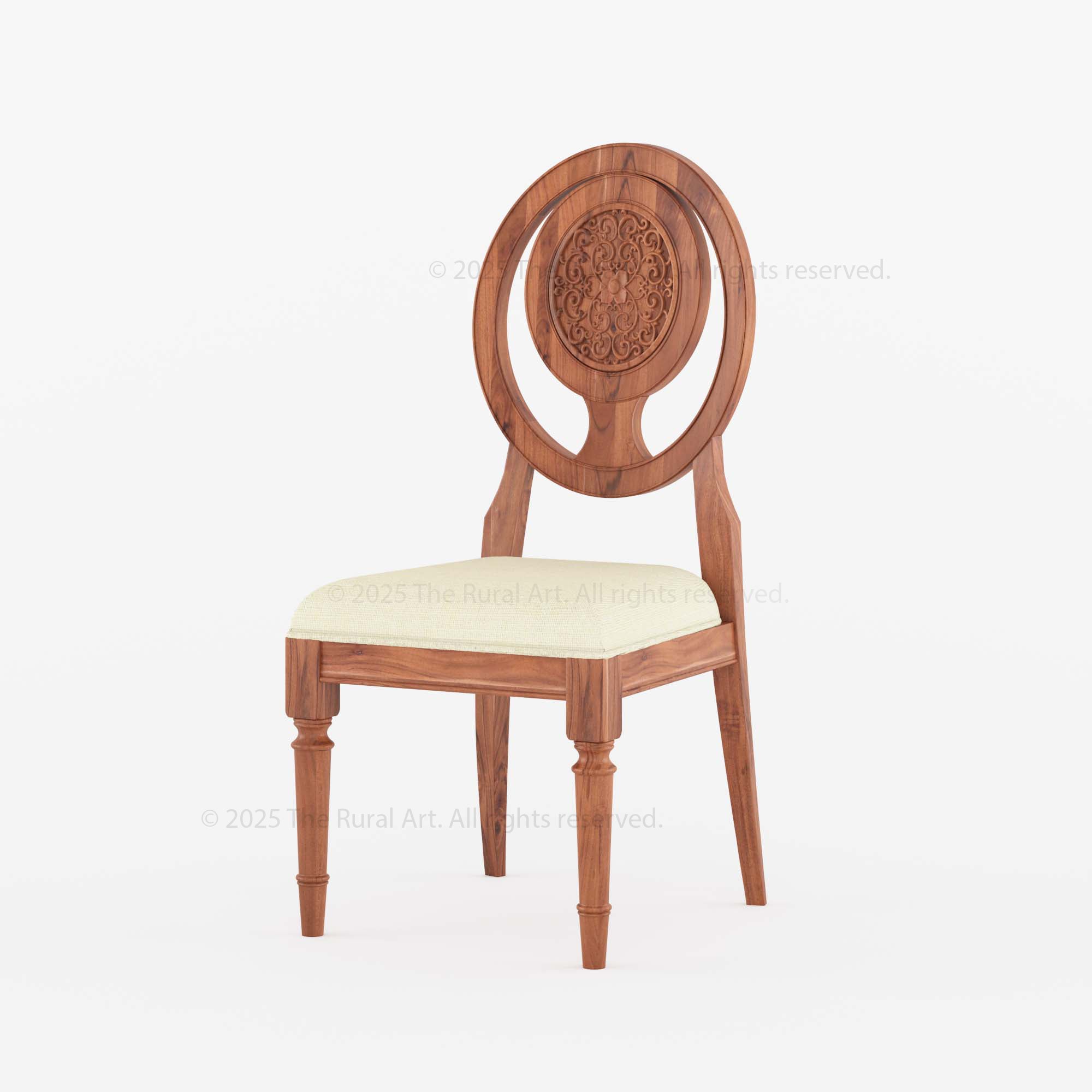 Jackson Solid Wood Dining Chair Hand-Carved Medallion Back &amp; Upholstered Seat