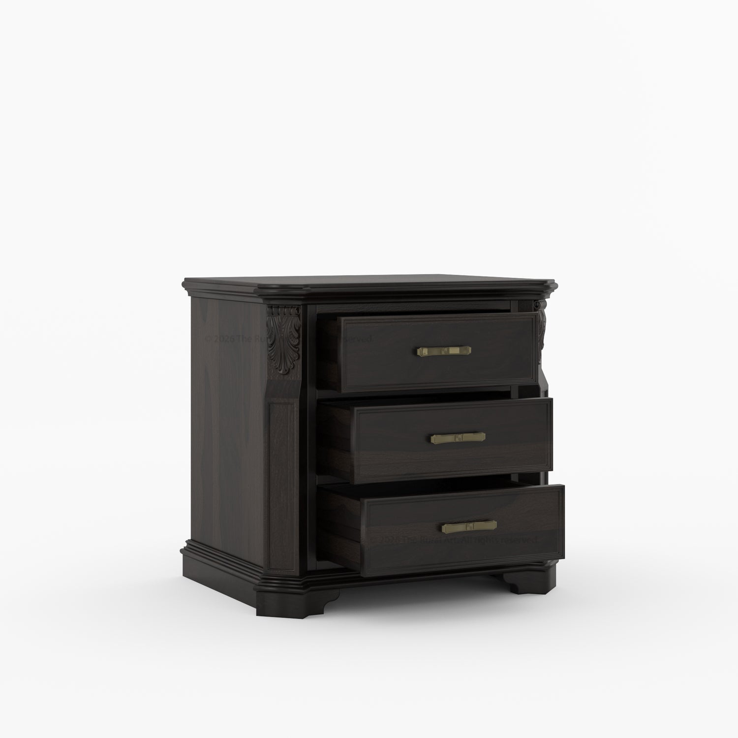 Alexander Hand-Carved Solid Wood Three-Drawer Nightstand