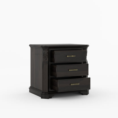 Alexander Hand-Carved Solid Wood Three-Drawer Nightstand