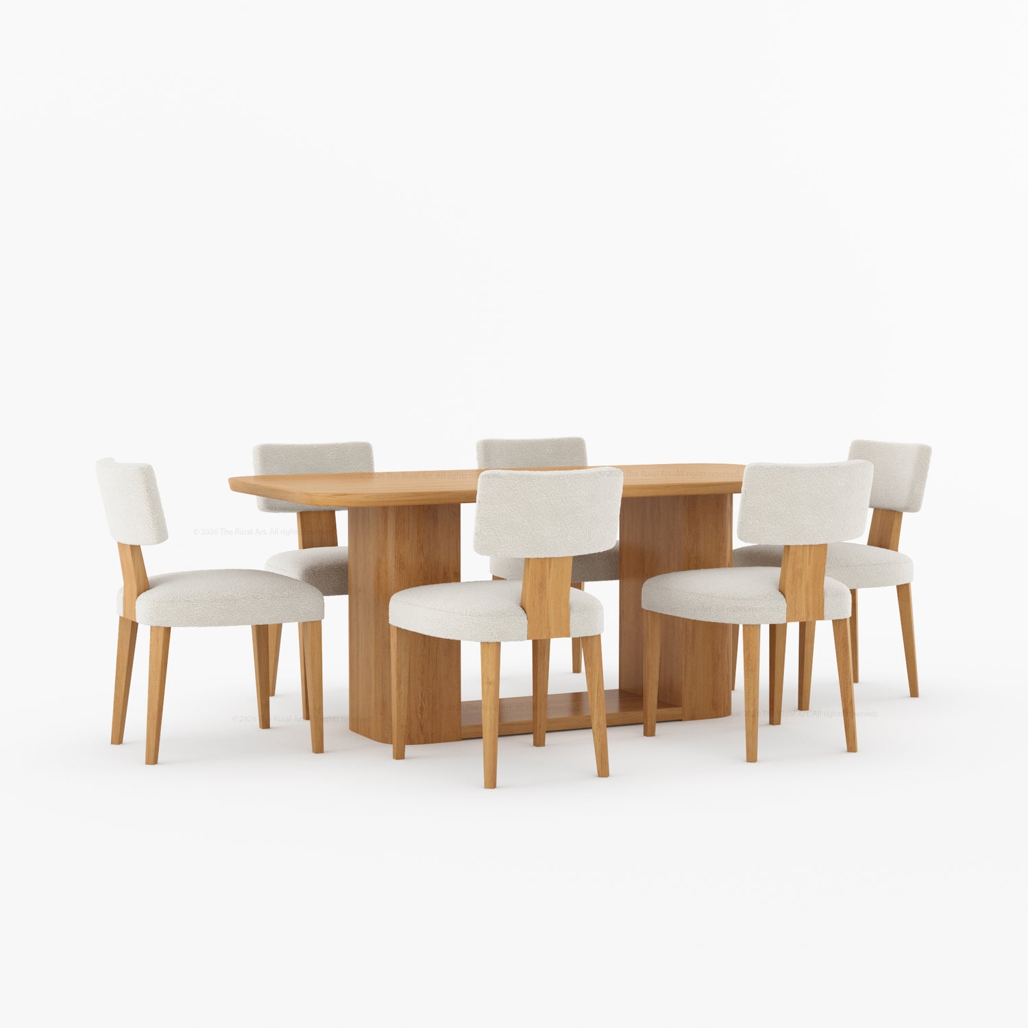Selma Modern Solid Wood Dining Table Set with Boucle Upholstered Chairs