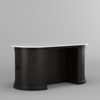 Harrison Solid Wood Oval Kitchen Island with Storage &amp; Optional Seating