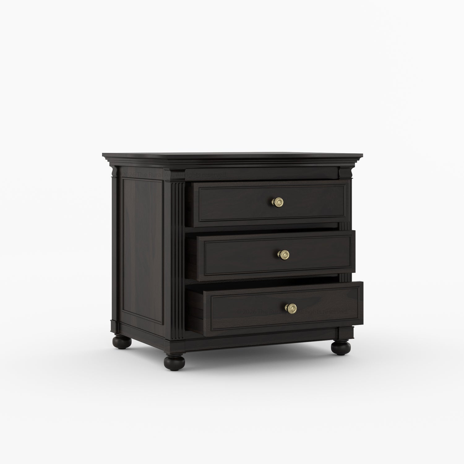 Kingman Grand Solid Wood Canopy Bed and Nightstand Set with Fluted Columns
