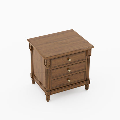Novato Heritage Solid Wood 3-Drawer Nightstand with Carved Detailing