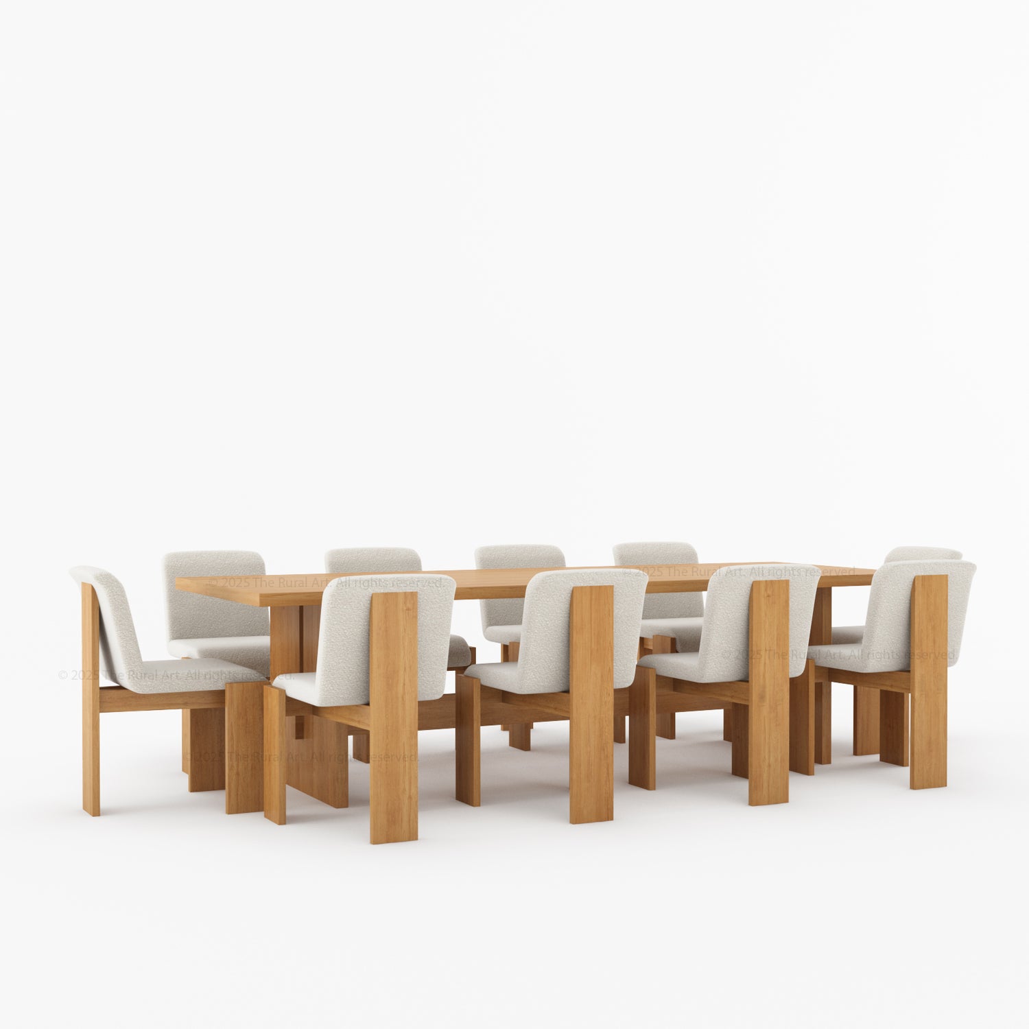 Marion Modern Slab-Leg Dining Table &amp; Boucle Chair Set