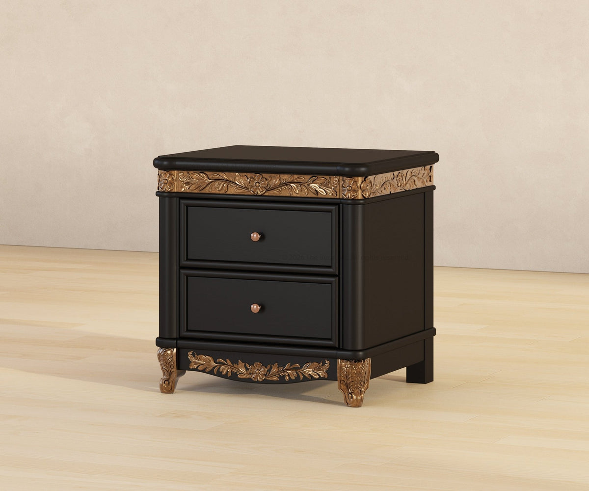 Versailles Grandeur Solid Wood Nightstand with Gold Leaf Carved Details