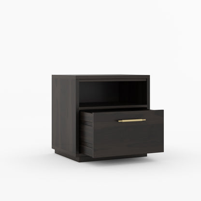 Hartsville Modern Solid Wood Nightstand with Drawer and Open Shelf