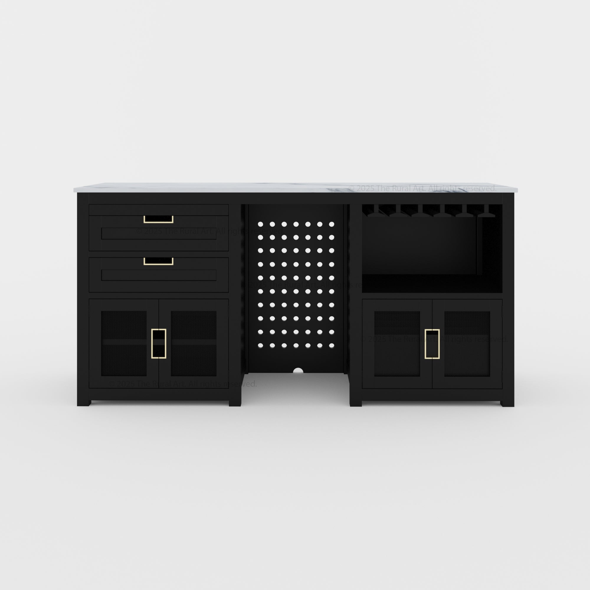 Luxe Black Wine Bar Cabinet with Fridge Space and Quartz Top