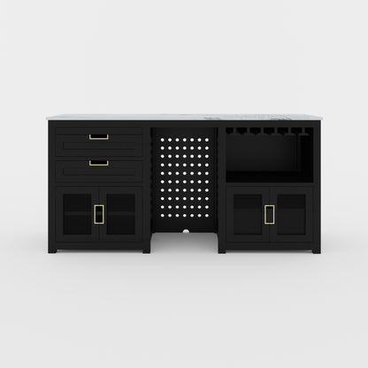 Luxe Black Wine Bar Cabinet with Fridge Space and Quartz Top