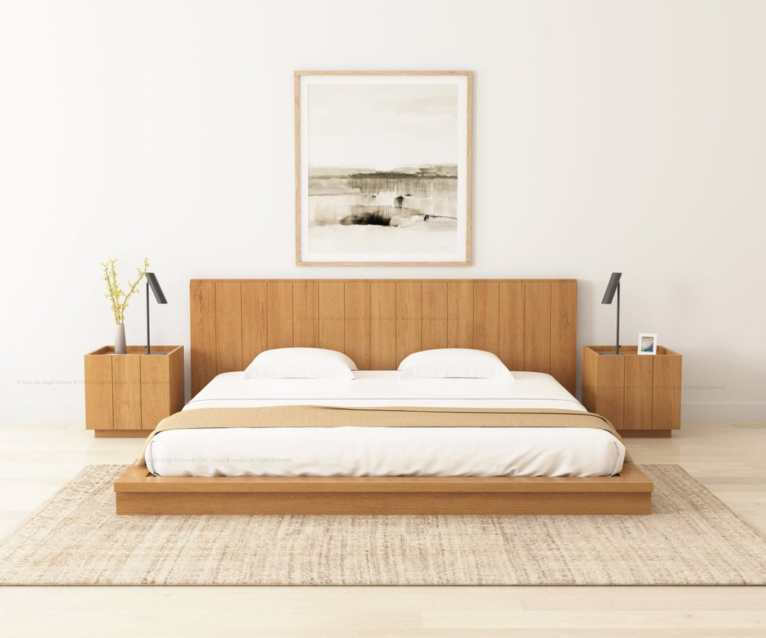 Sierra Vista Teak Wood Platform Bed with Vertical Slat Headboard