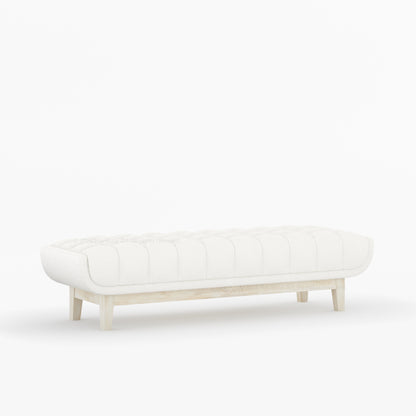 Livingston Solid Wood Bench with Channel-Tufted Bouclé Upholstery