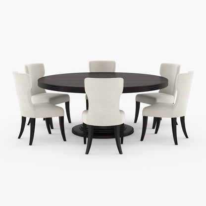 High Point Solid Wood Round Pedestal Dining Table &amp; Upholstered Chair Set
