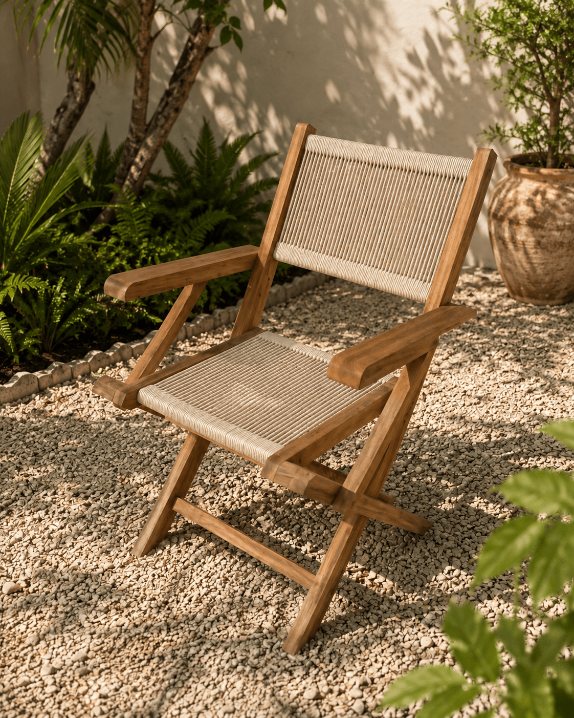Livermore Solid Teak Wood Folding Rope Lounge Chair