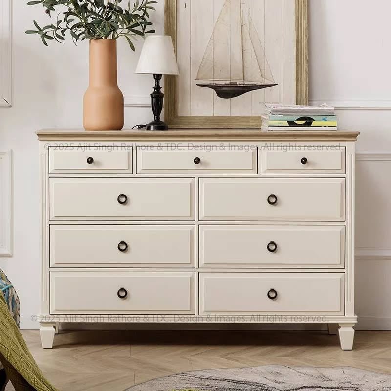 Nome Solid Wood 9-Drawer Dresser Vintage Farmhouse Storage Cabinet