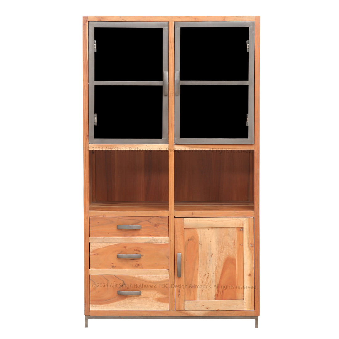 Trenton Industrial Solid Wood China Cabinet Hutch
