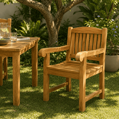 Walpi Solid Teak Wood Slatted Armchair | Indoor &amp; Outdoor Dining Chair