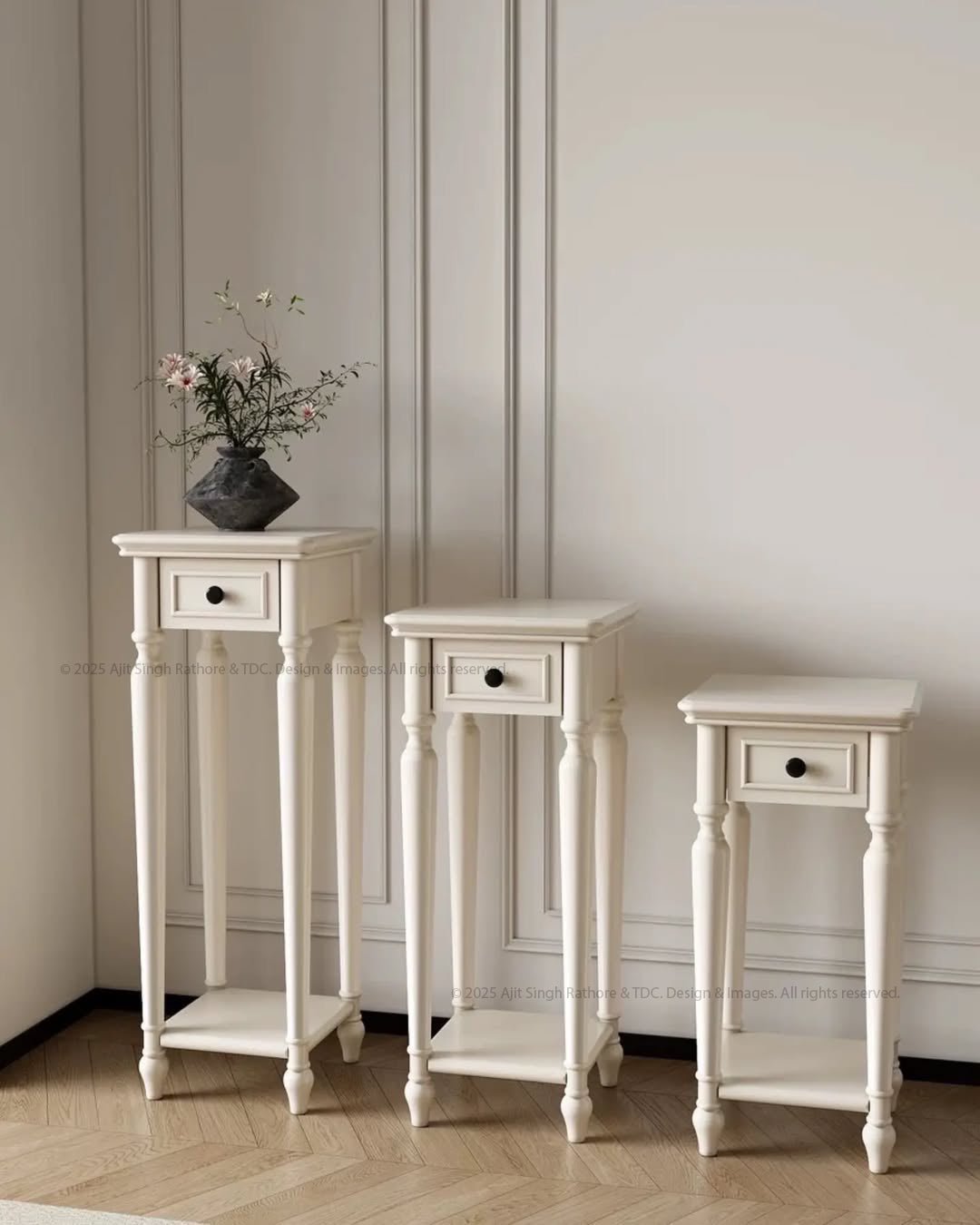 Avignon French Solid Wood Pedestal Nesting End Table Set of 3