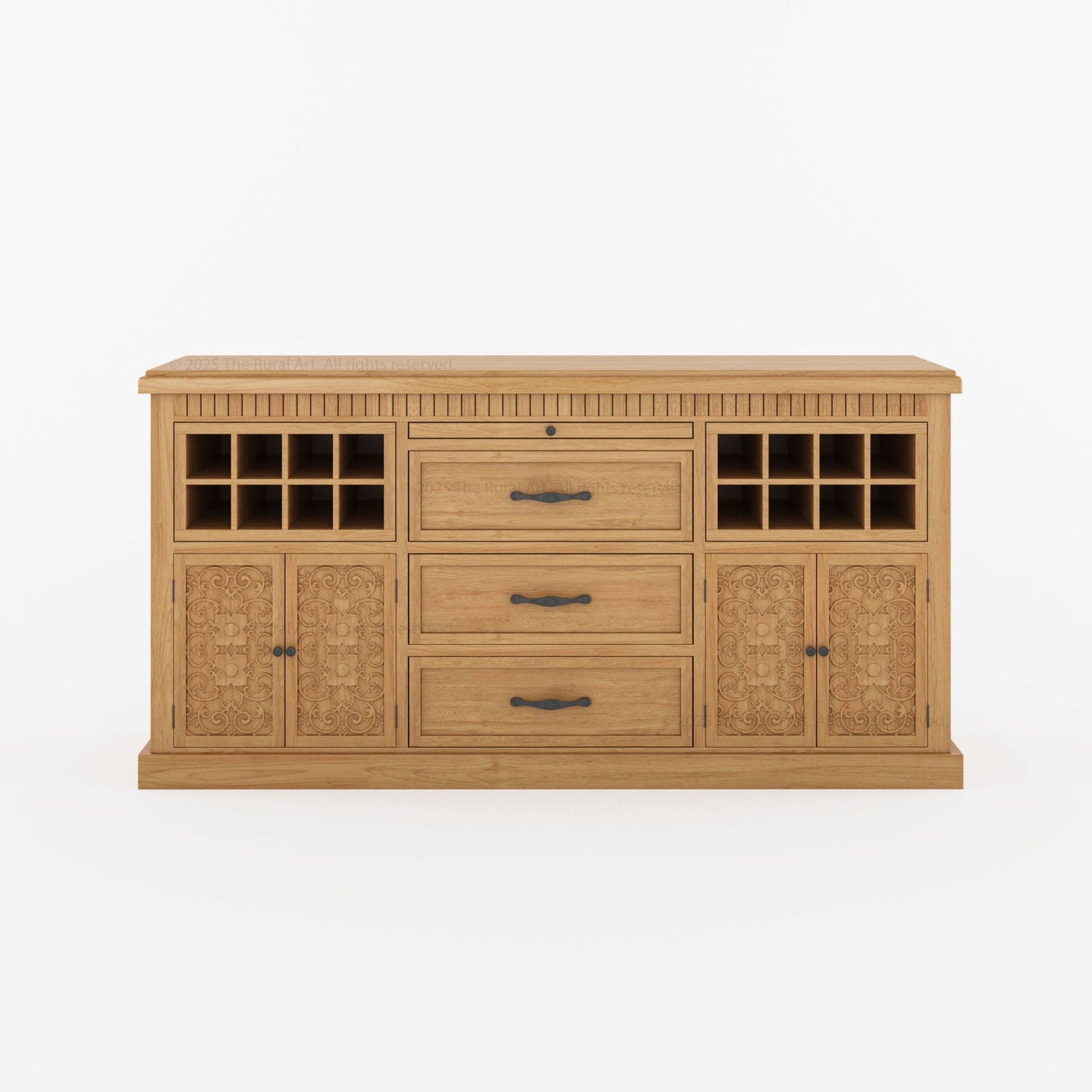 Jackson Solid Wood Sideboard Buffet with Hand-Carved Detailing &amp; Wine Storage