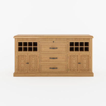 Jackson Solid Wood Sideboard Buffet with Hand-Carved Detailing &amp; Wine Storage