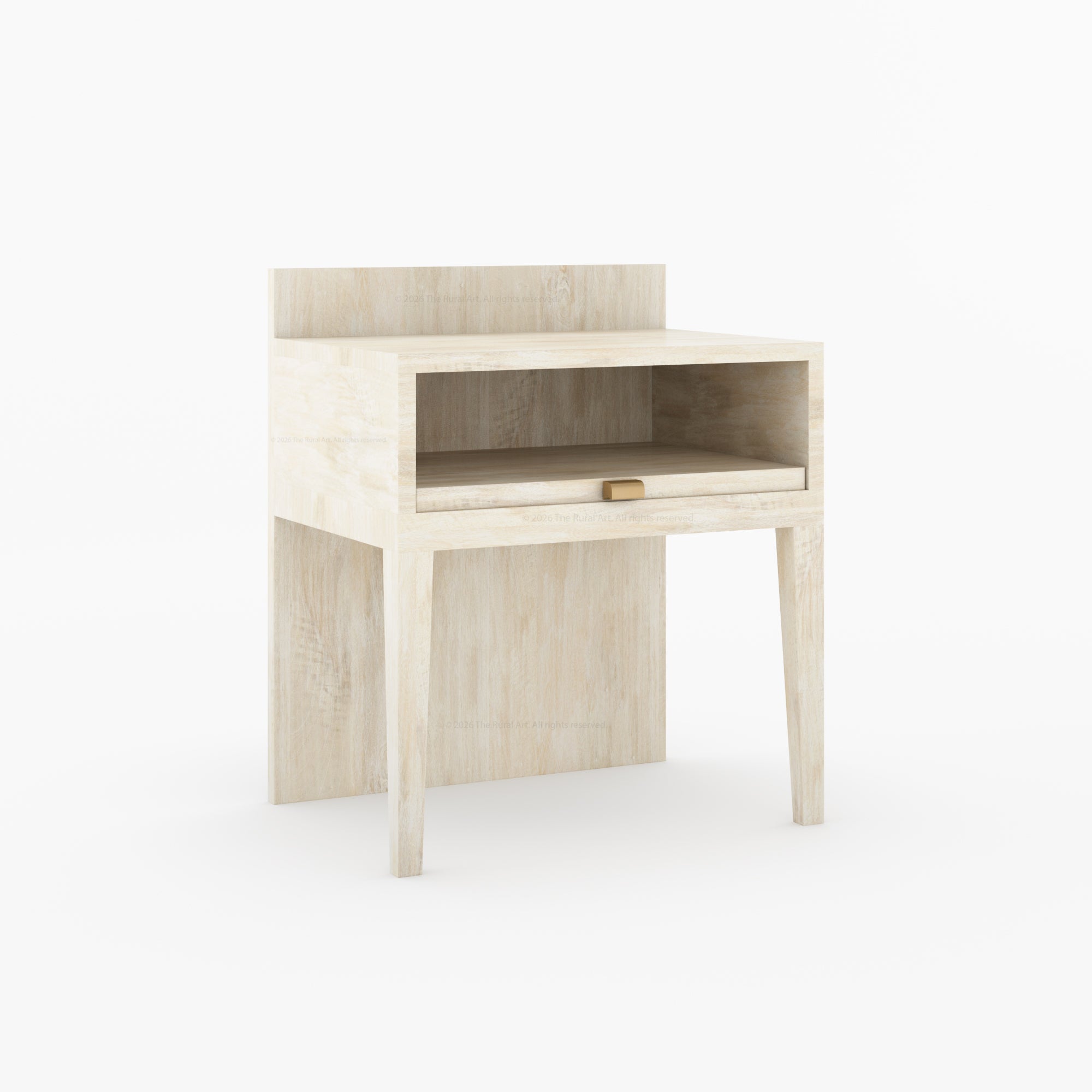 Troy Noir Solid Wood  Nightstand with Tapered Legs &amp; Raised Back Panel