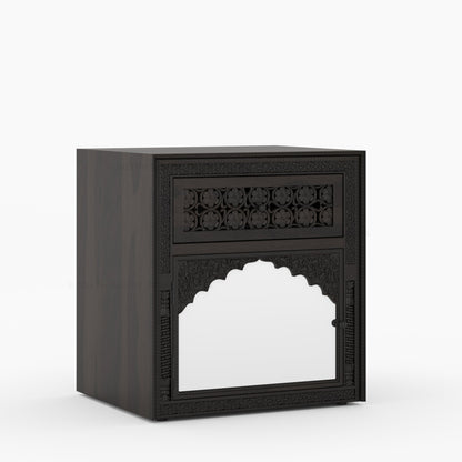 Dakota Hand-Carved Solid Wood Nightstand with Mirror Inlay