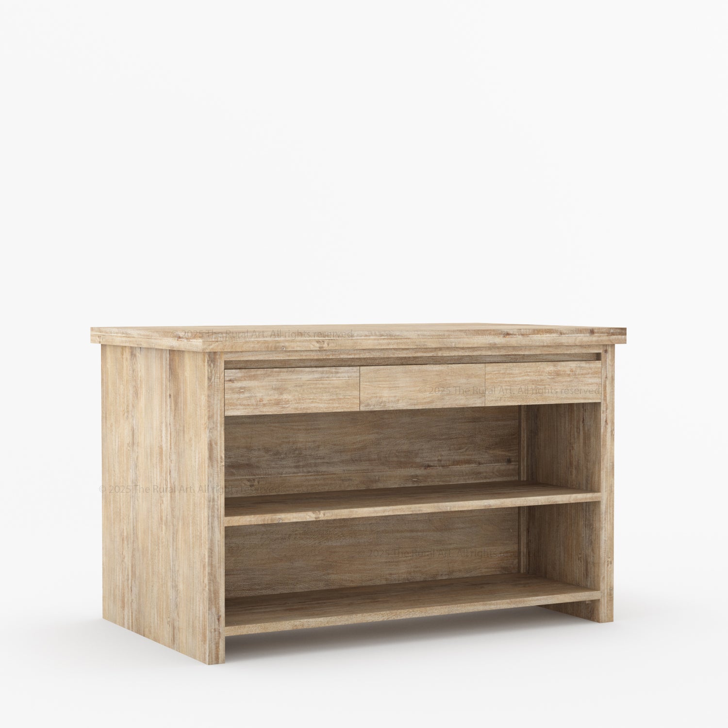 Dothan Solid Wood Kitchen Island with Quartz Top &amp; Seating