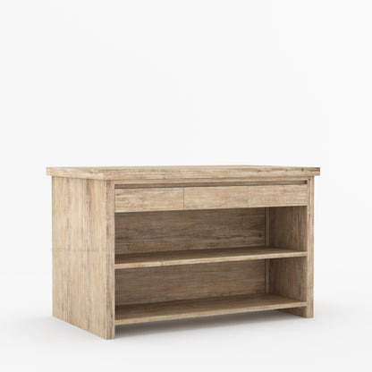 Dothan Solid Wood Kitchen Island with Quartz Top &amp; Seating
